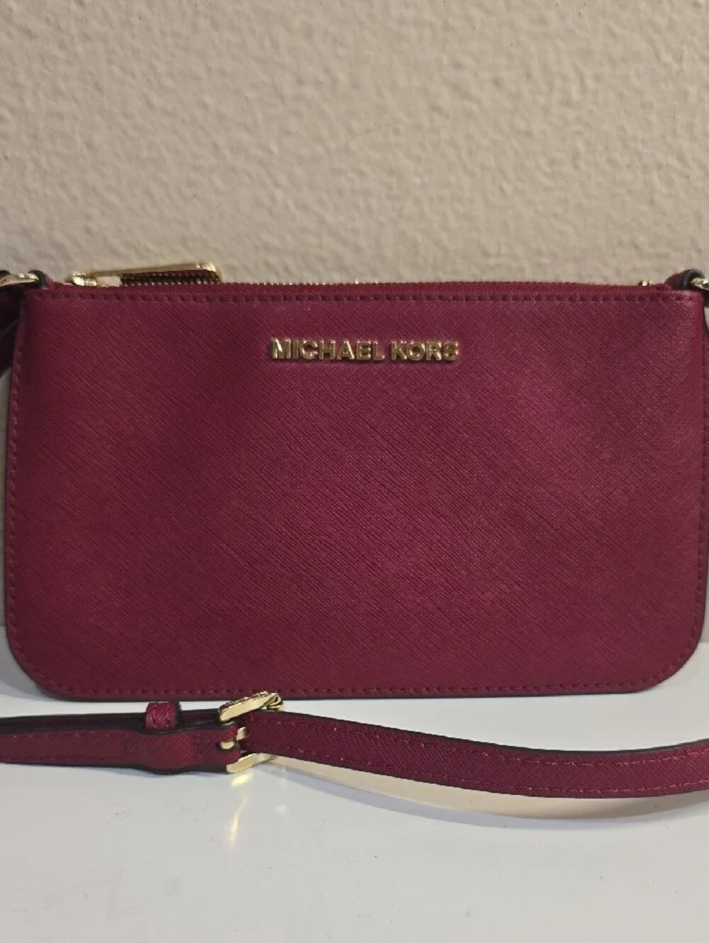 Michael Kors Burgundy Saffiano Crossbody Bag with Gold Hardware